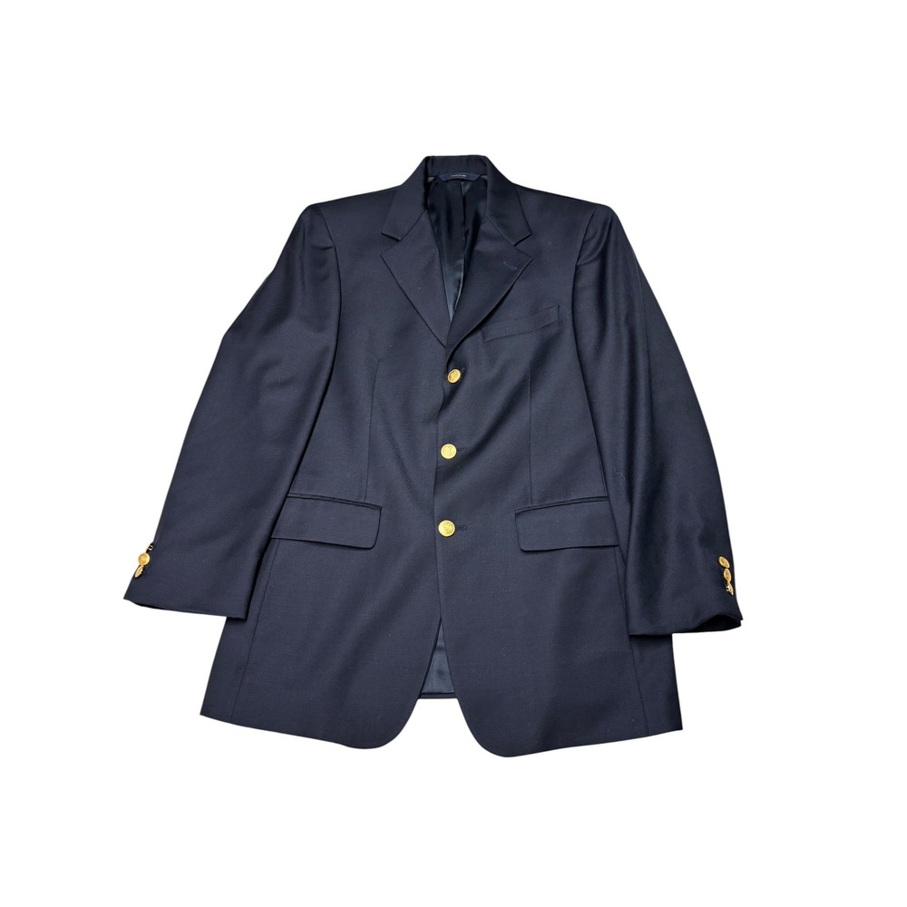 Brooks Brothers Brooksease Navy Wool Blazer Gold Crest Buttons Men 36RG Made USA